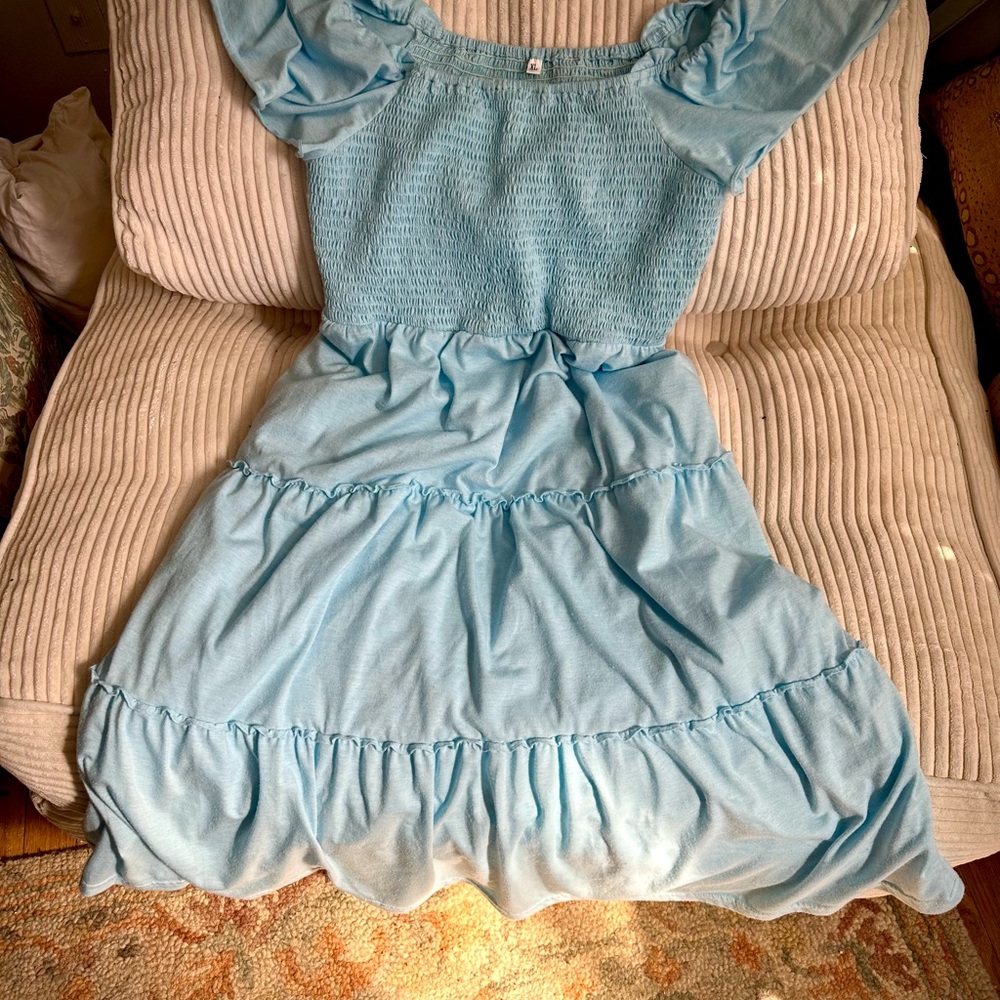 Sky blue soft as a cloud cotton dress. Comfortable enough to sleep in.